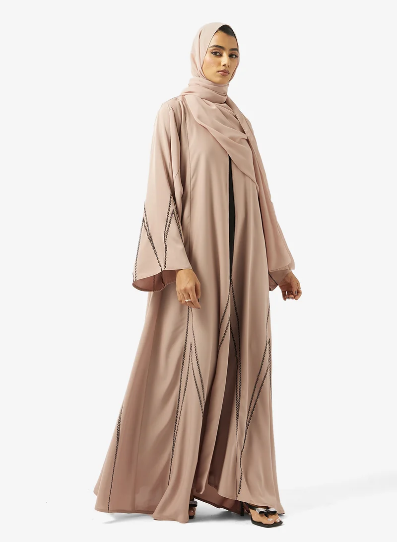 hayas closet Embellished Open Front V Neck Abaya